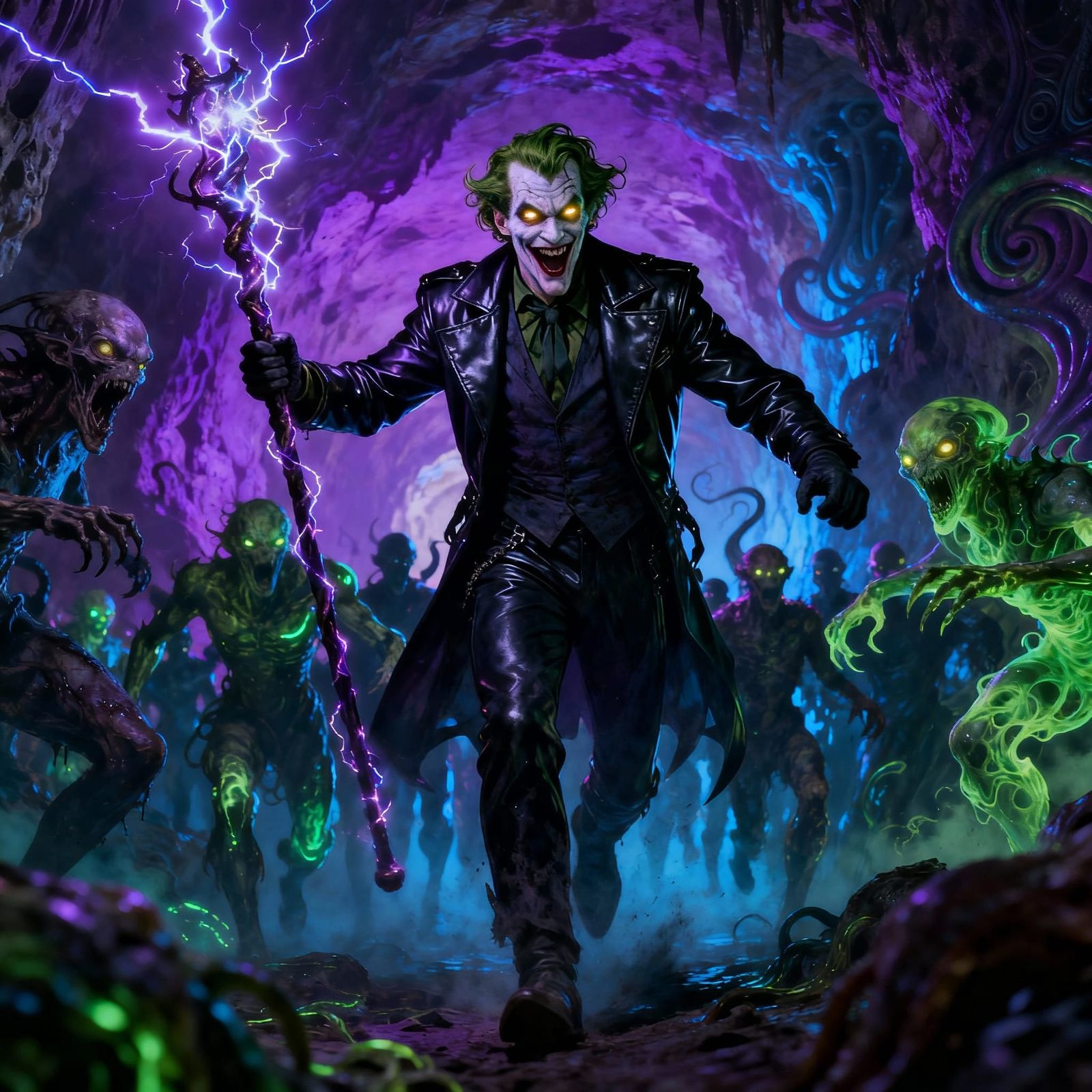 Joker Leads Bioluminescent Creatures in Dark Fantasy Cave