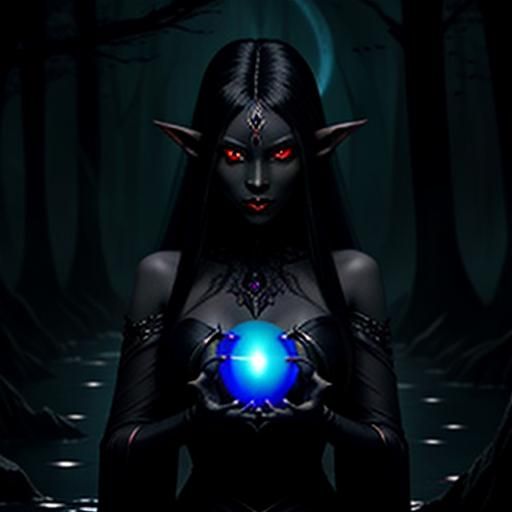 Vampire Elf with Glowing Eyes at Dusk