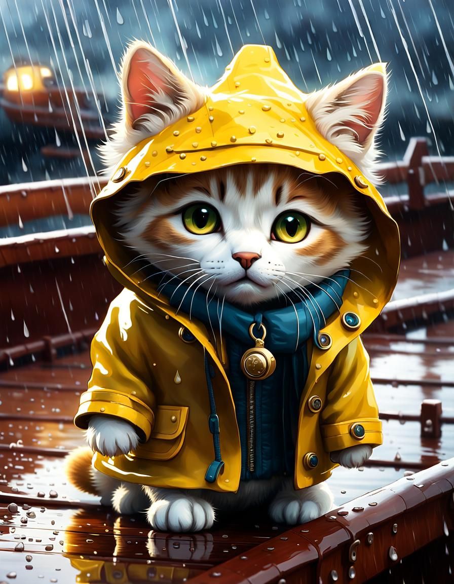 Chibi Anthropomorphic Cat on Trawler Deck