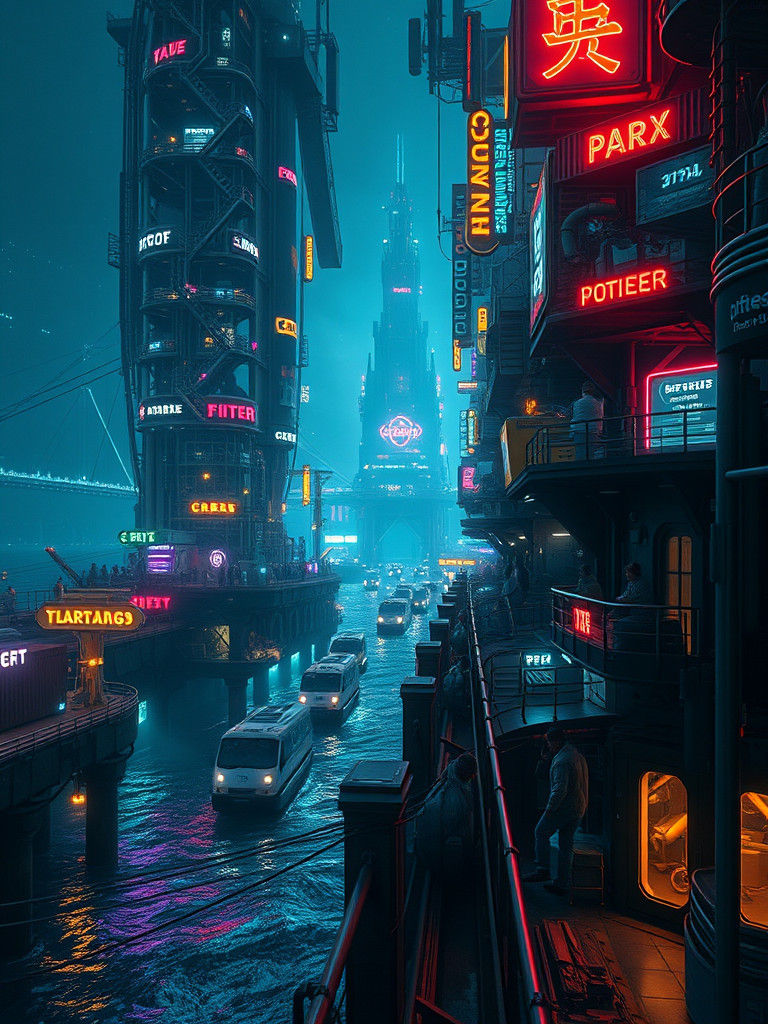 Cyberpunk Seastead: A Film Noir Vision