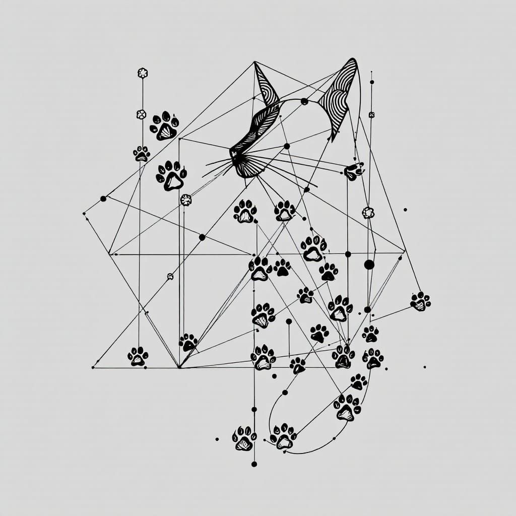 Golden Ratio Cat Paw Prints in Art Nouveau Style