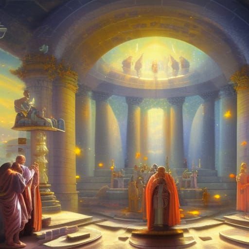 Cosmic Temple Ritual: Ethereal Fantasy Scene