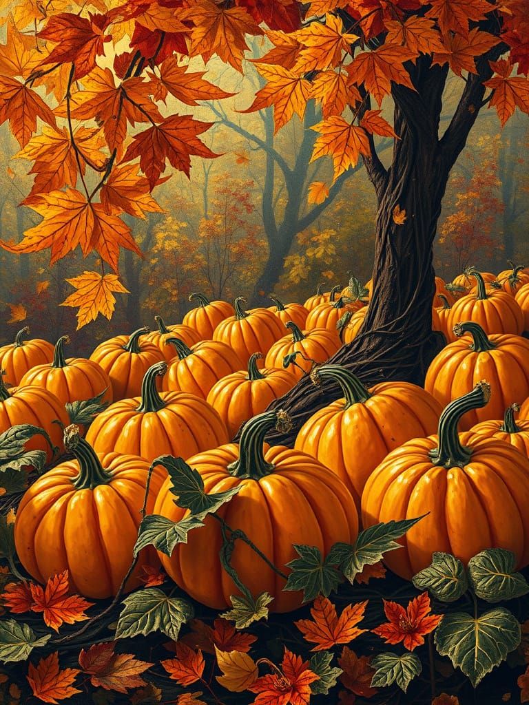 Opulent Autumn Harvest in Klimt-Inspired Art Deco Style