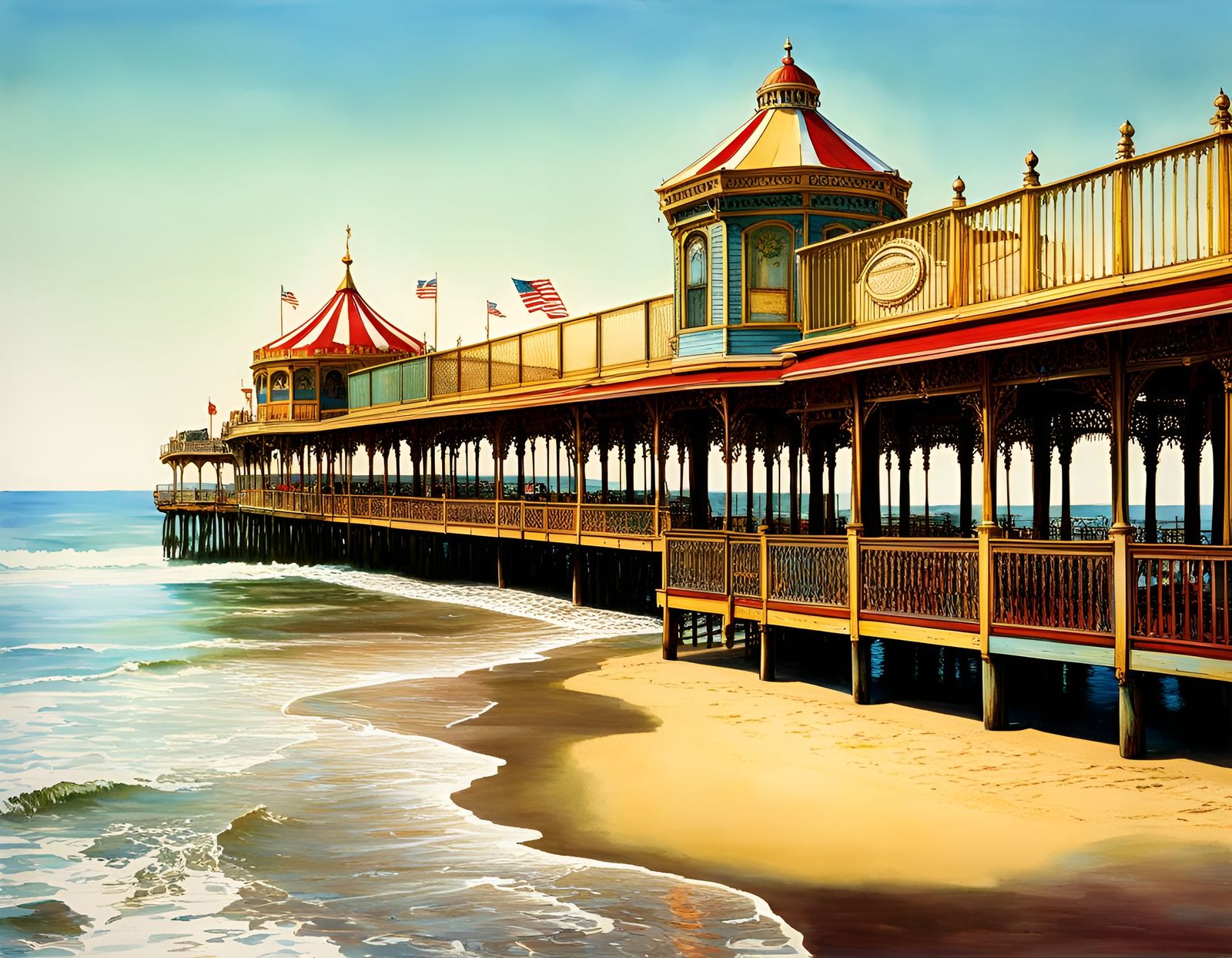 Coney Island Boardwalk: Retro Watercolor Photograph