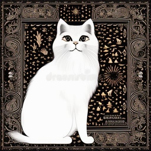 Detailed Cartoon of a Backlit Persian Cat