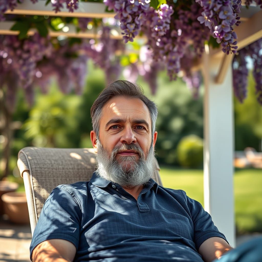 Italian Geologist Resting Under Wisteria Pergola