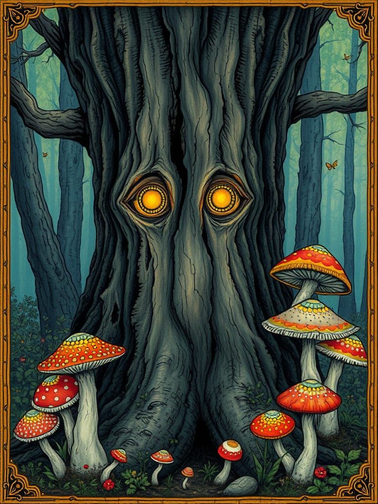 Whimsical Slavic Forest Scene in Art Nouveau Style
