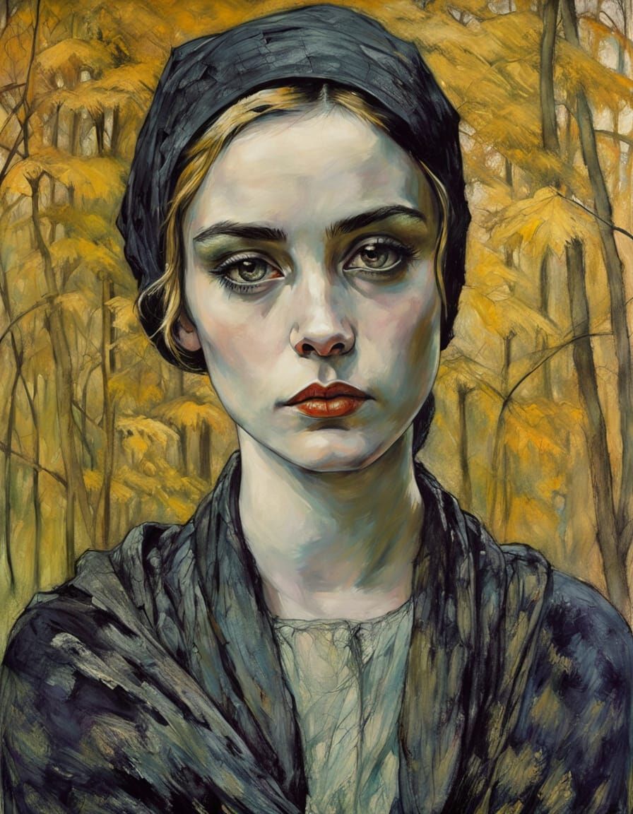 High Contrast Goth Girl Portrait in Minimalist Style