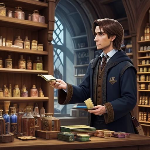 Young Wizard Shopping for Magical Supplies