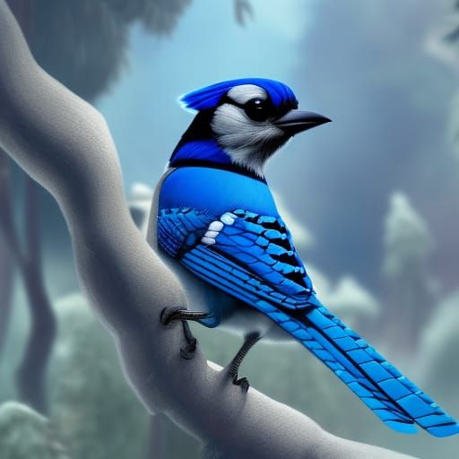 Detailed Matte Painting of Cute Blue Jays