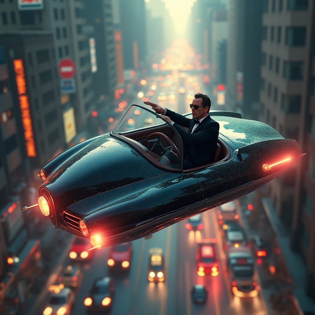 Agent Coulson Soaring in Flying Car: Neon Futurism