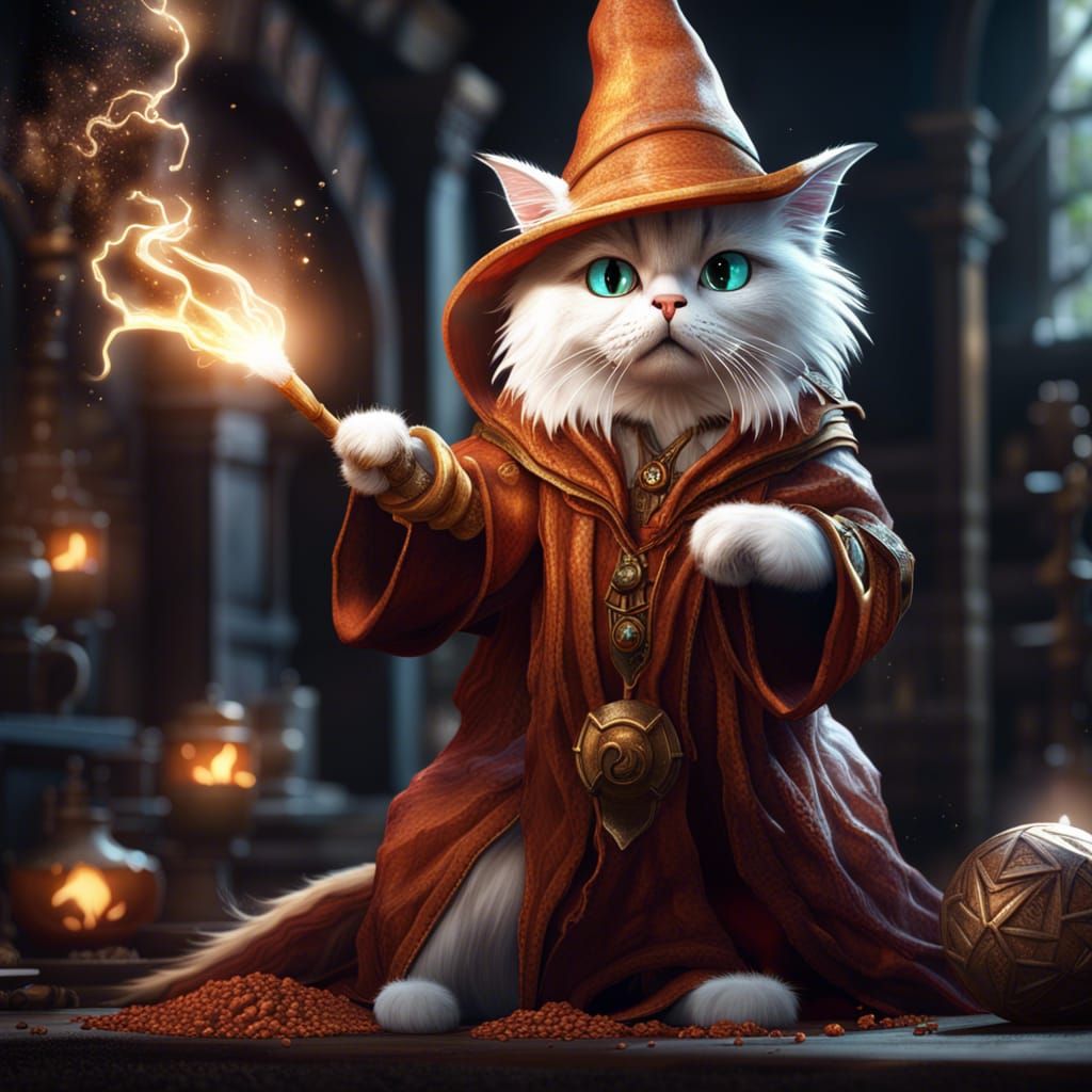 Fantastical Wizard Cat Casting a Spell