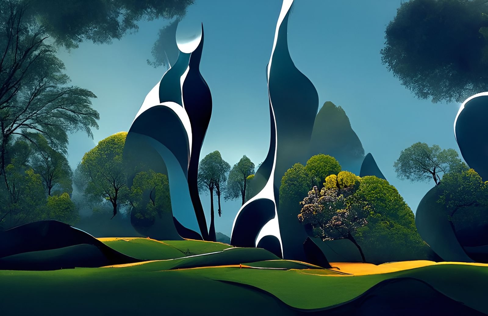Vibrant Landscape Render in Digital Illustration Style