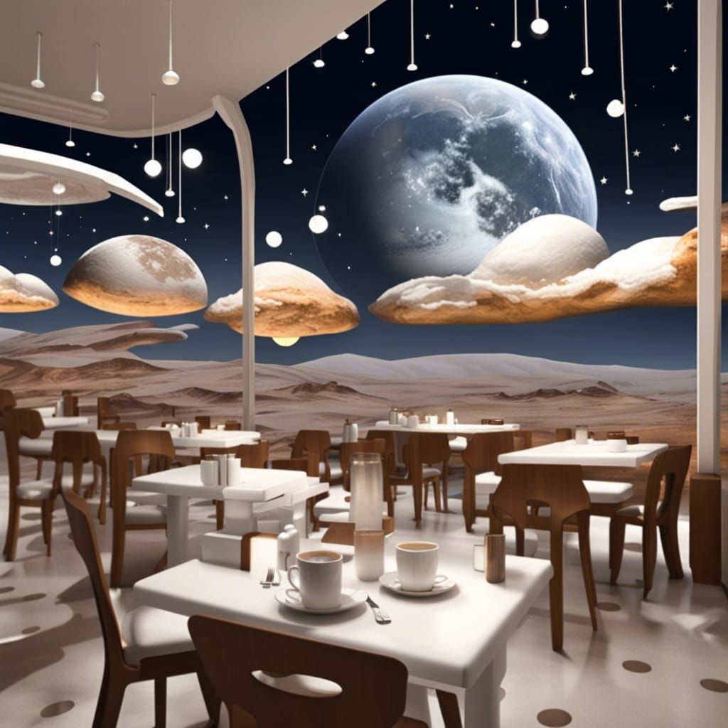 Lunar Café Scene with Astronauts