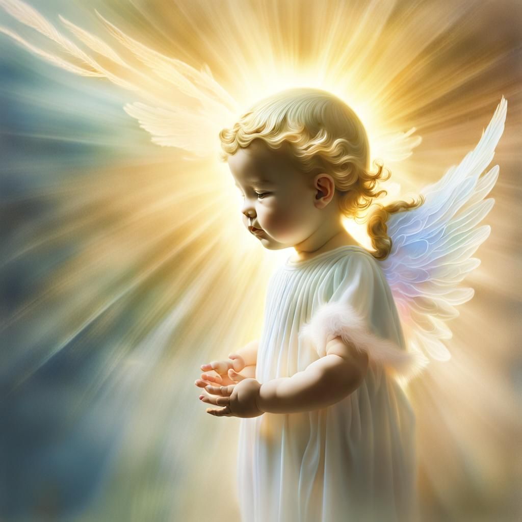 Glowing Baby Angel Forms From Light Beam