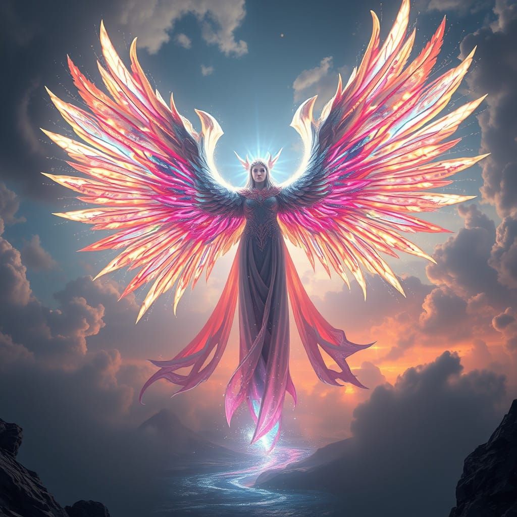 Gigantic Seraphim Radiates Divine Glory in a Vibrant Fantasy...