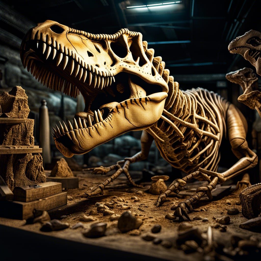 Underground Museum T-Rex Bones in Comic Book Style