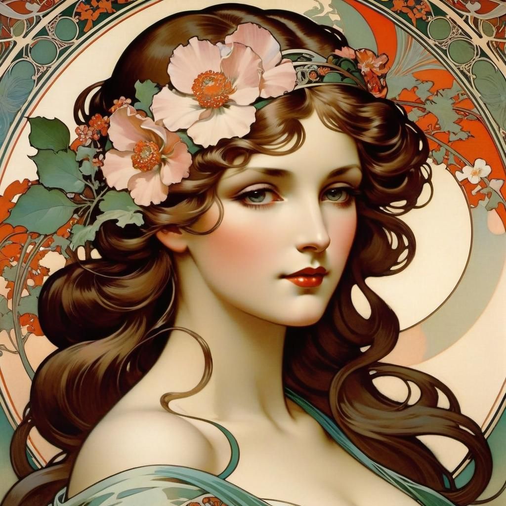 Art Nouveau Woman in Style of Alphonse Mucha