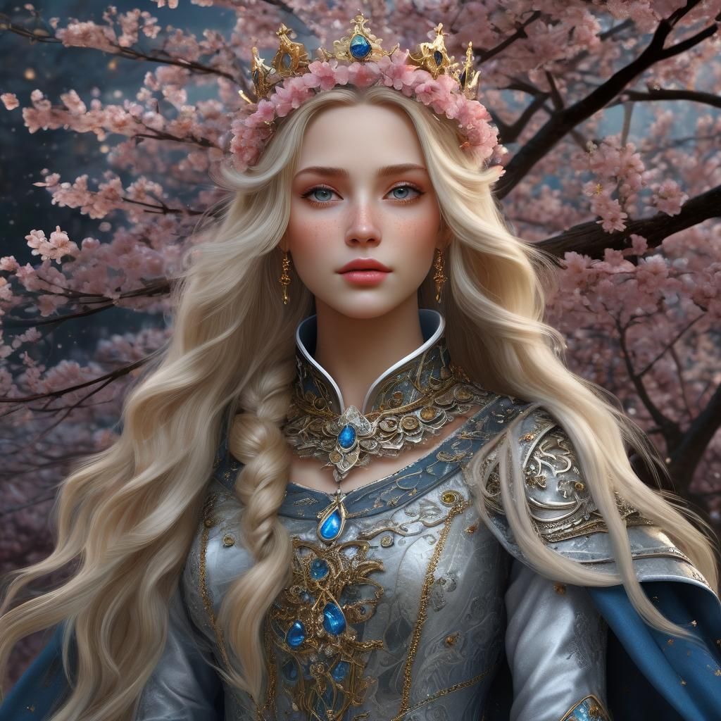 Beautiful Medieval Queen with Silver Crown, Digital Art