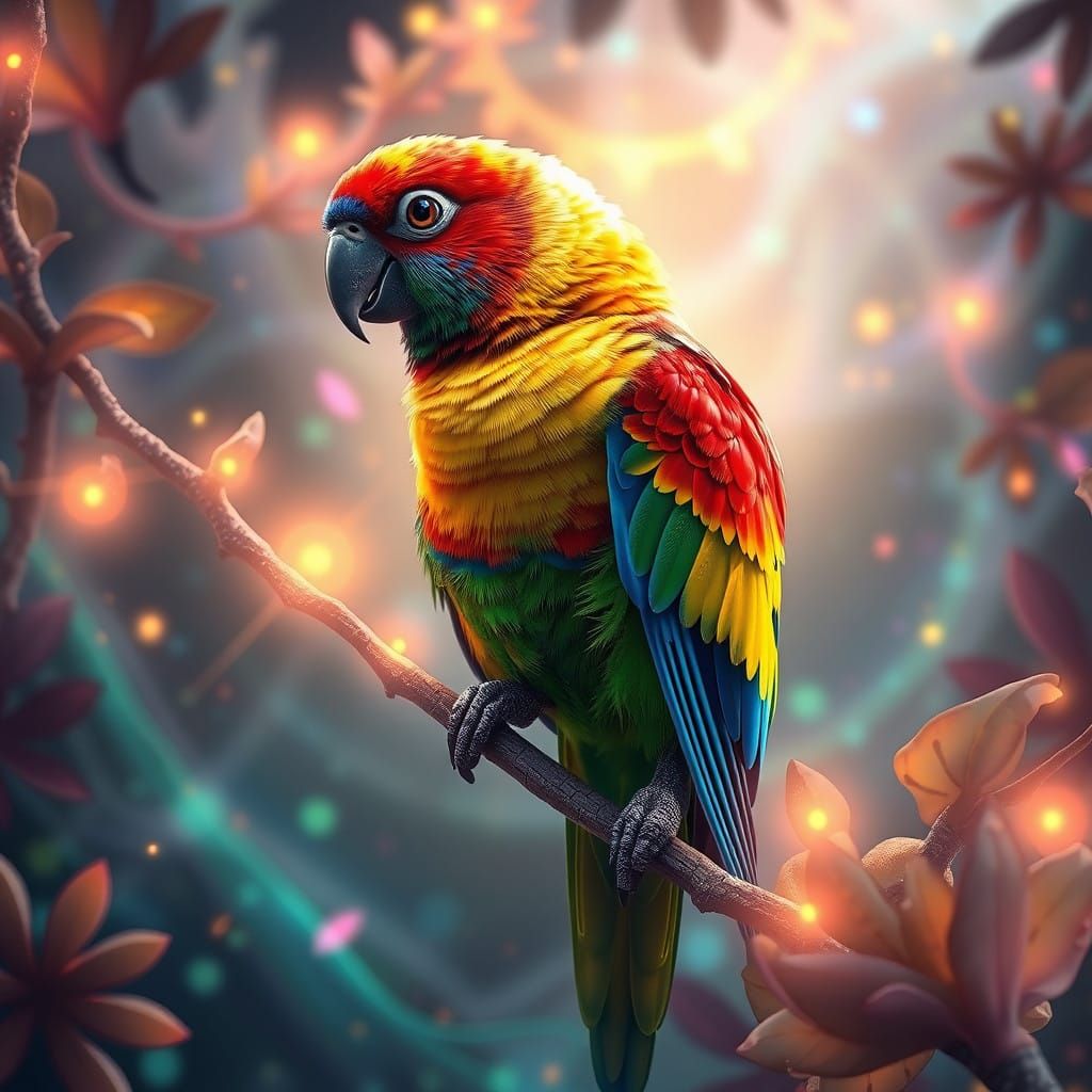 Dreamlike Rainbow Lorikeet in Whimsical Landscapes