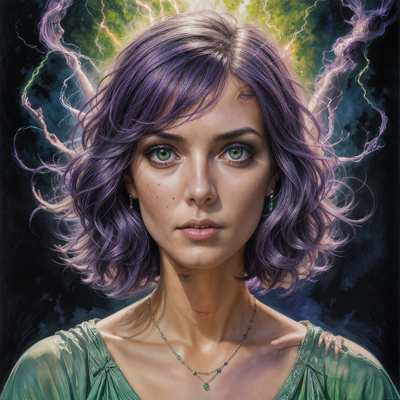 Witch Casting Pink Magic in Realistic Watercolor Style