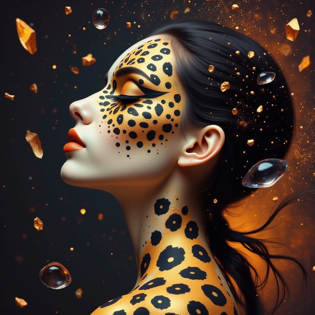 Baroque African Woman's Leopard Metamorphosis in Stardust