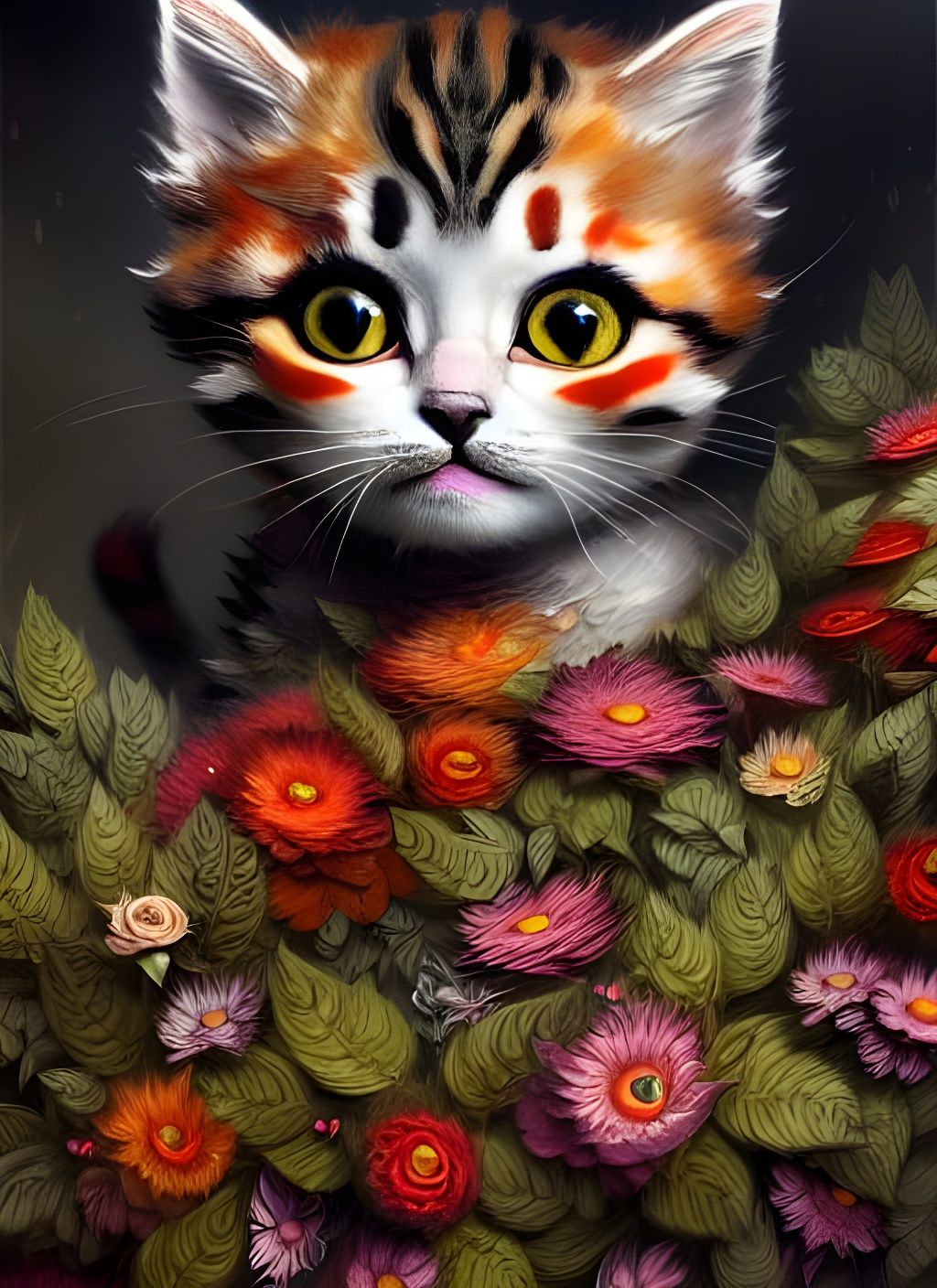 kitten amongst flowers