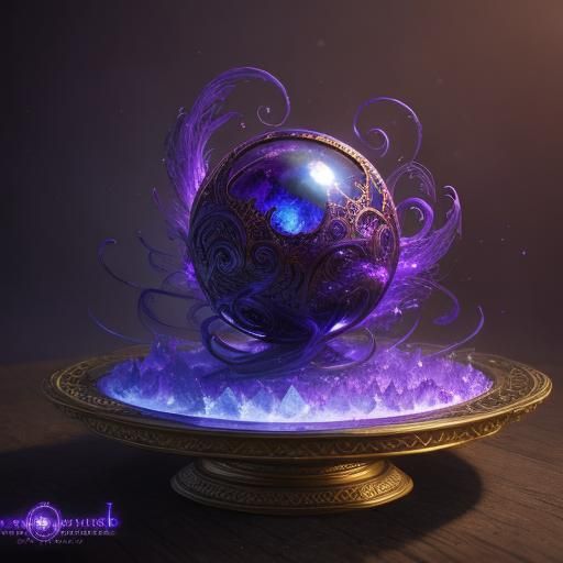 Mystical Crystal Ball Emitting Purple Mist