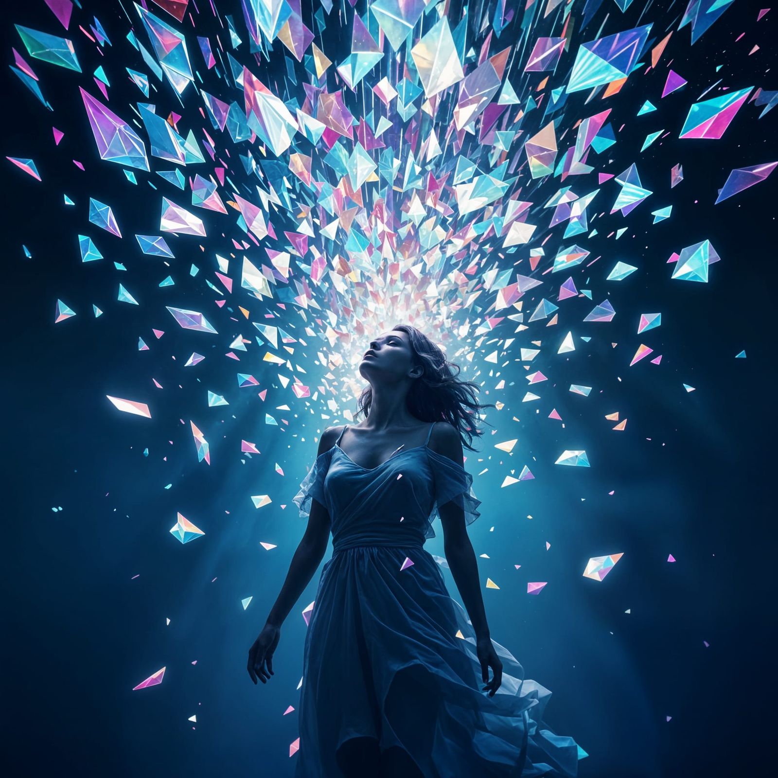 Iridescent Energy Shards in Dreamlike Darkness