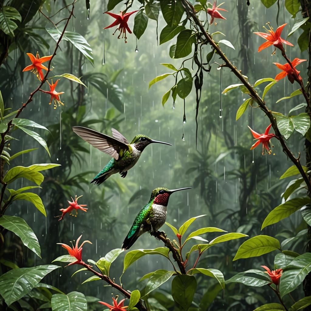Hummingbird in Rainforest: A Colorful Display
