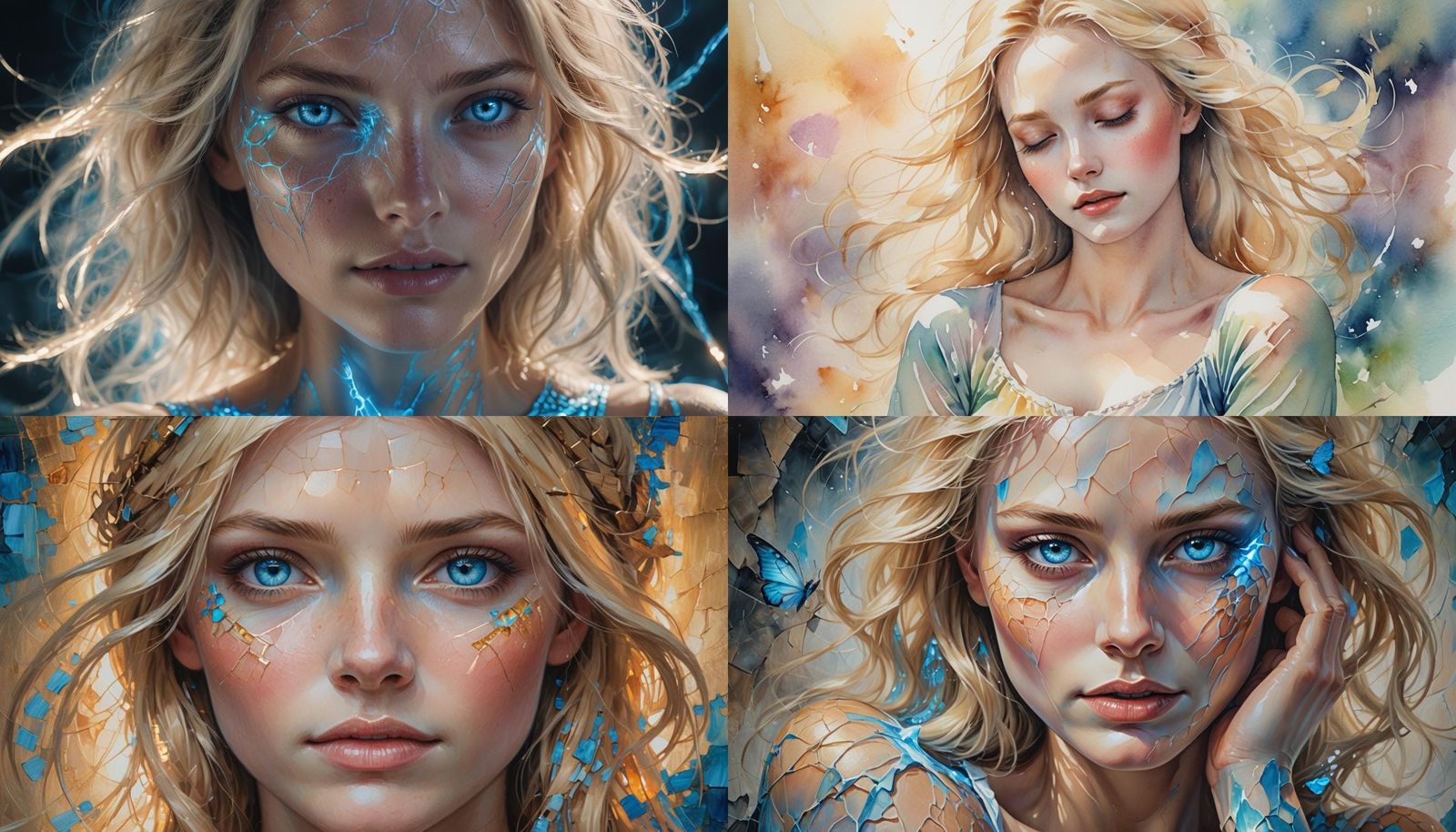 Blonde Woman with Luminous Aura and Cracked Skin