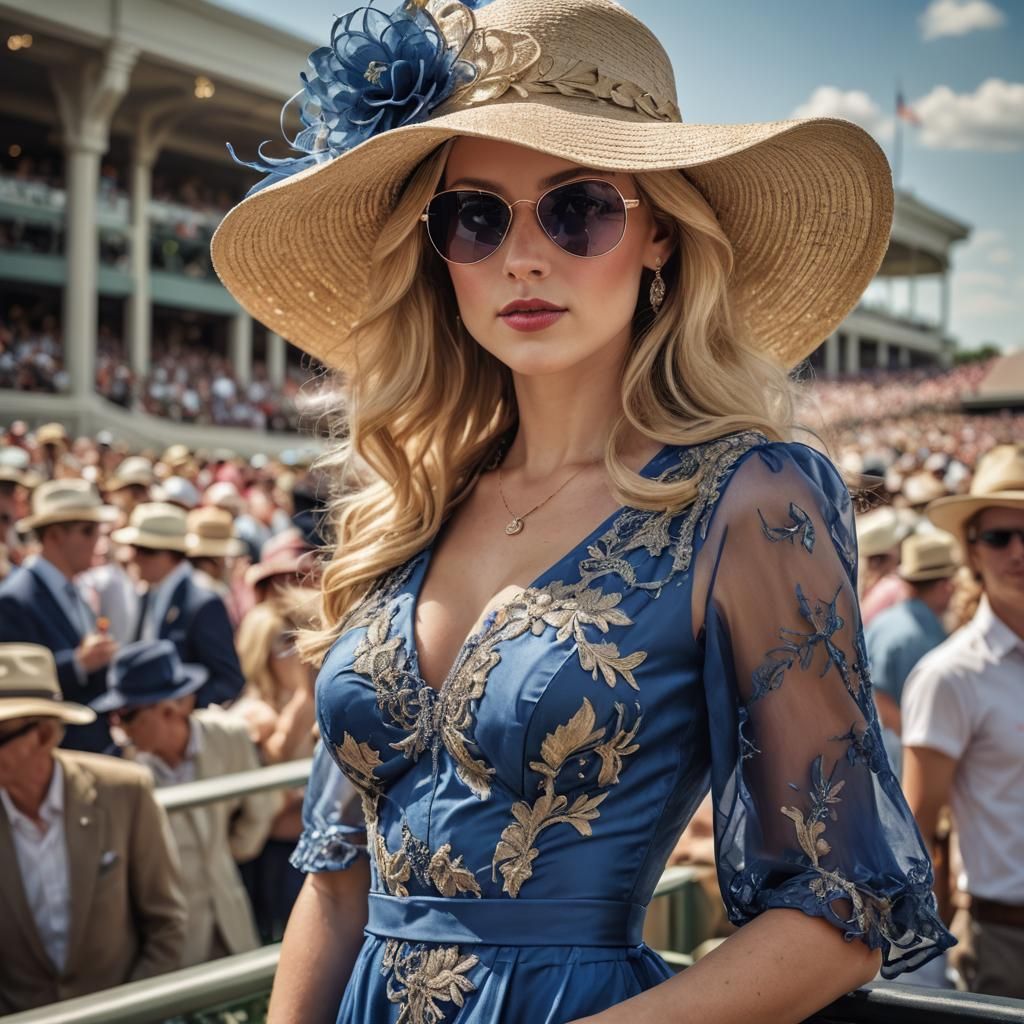 Elegant Woman in Blue at Kentucky Derby