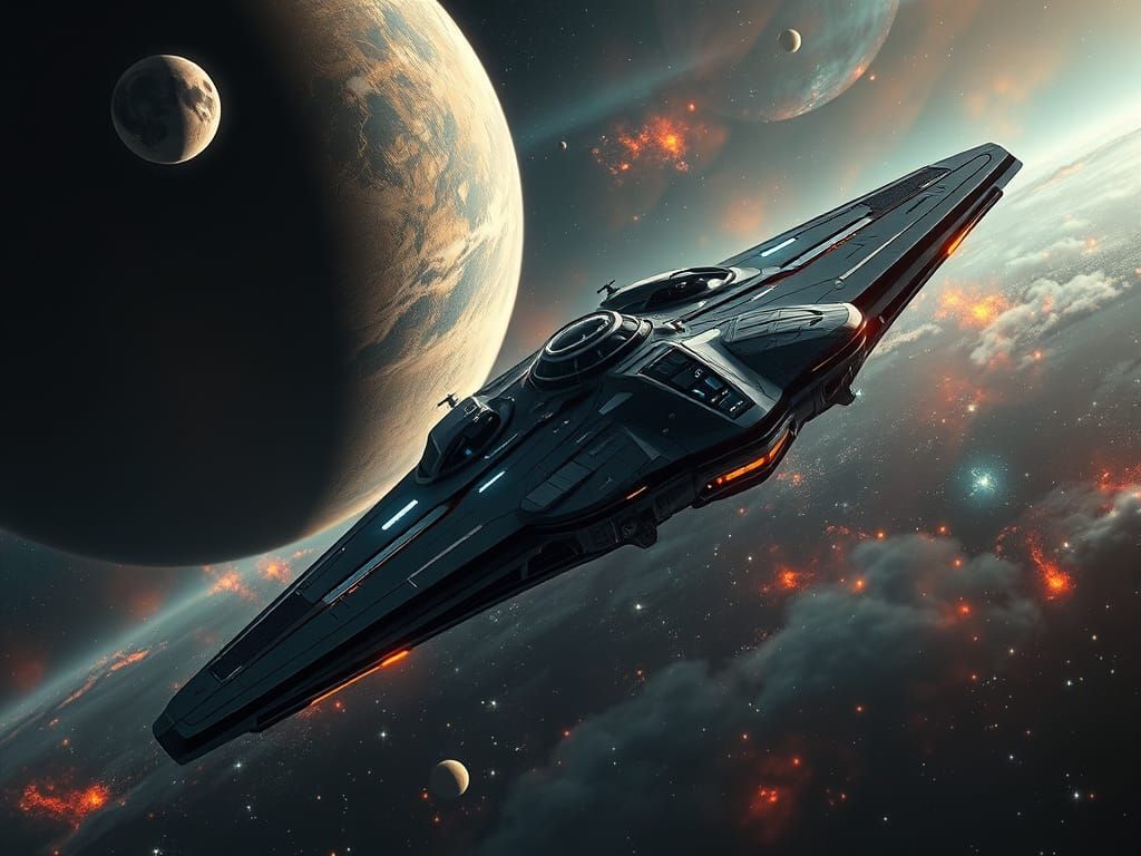 Cosmic Spacecraft Soaring Through Vibrant Nebulae