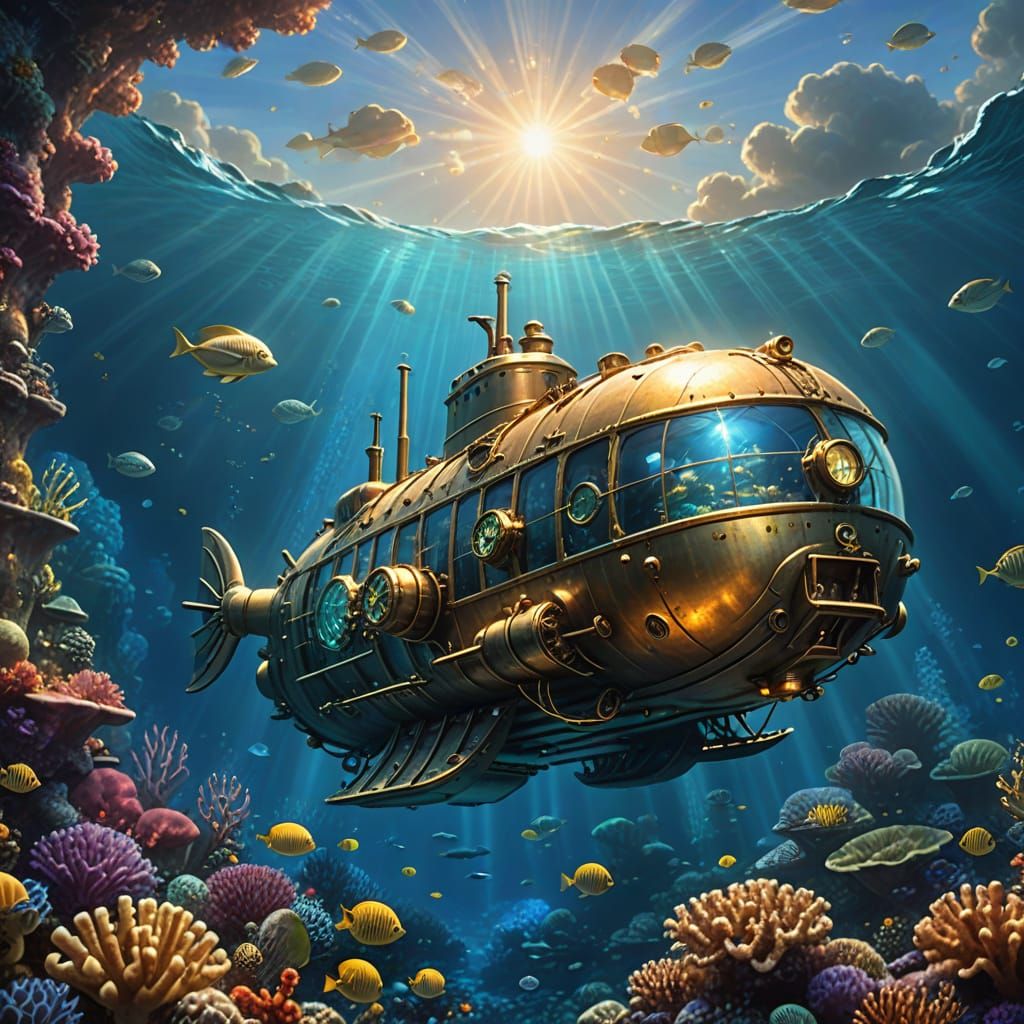 Nautilus Submarine in Ethereal Underwater Fantasy