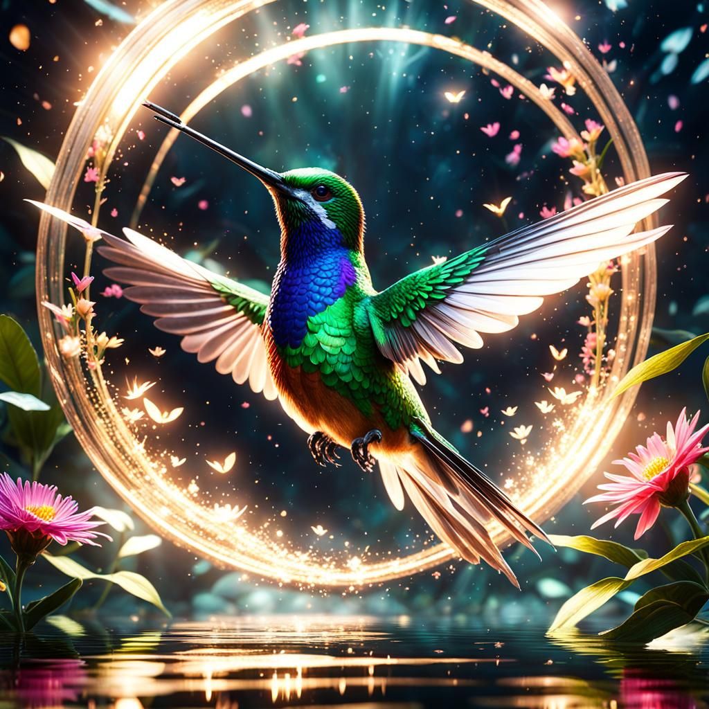 Hummingbird in Flight: Ethereal Fantasy Art