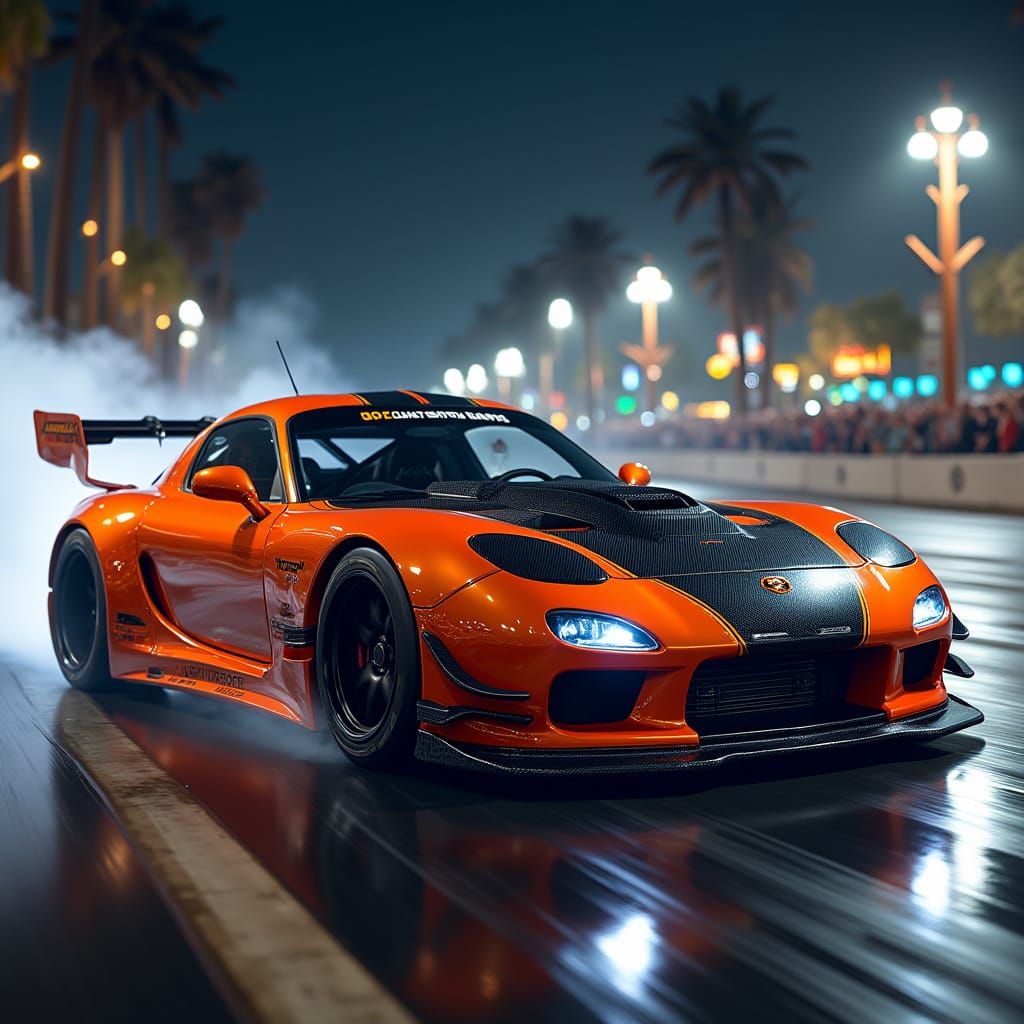 Cinematic Render of a Blazing Orange Mazda RX7 FD3S in High-...