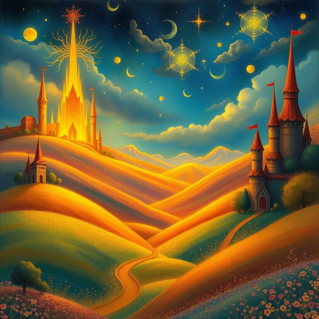 Celestial Whimsy in Vibrant Dreamscapes