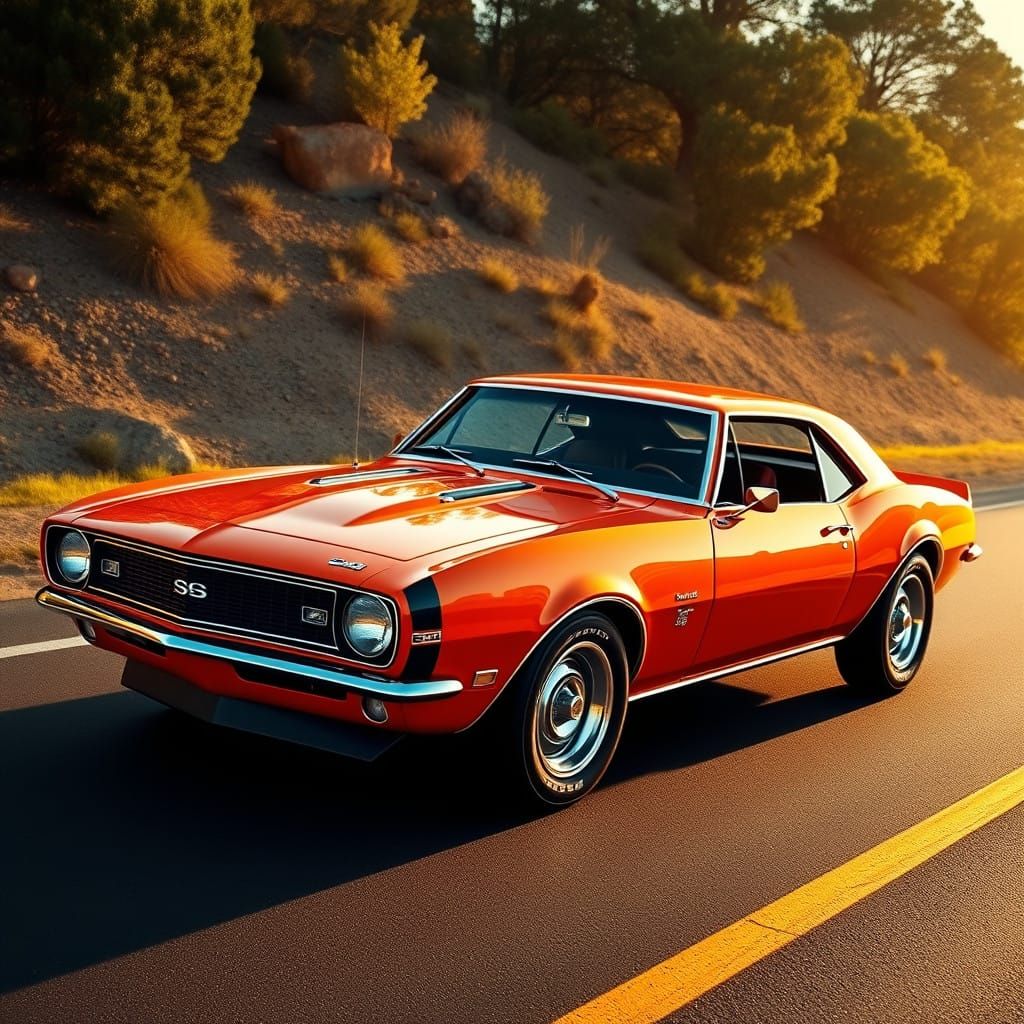 Vibrant 1968 Chevy Camaro in California Sunset Light