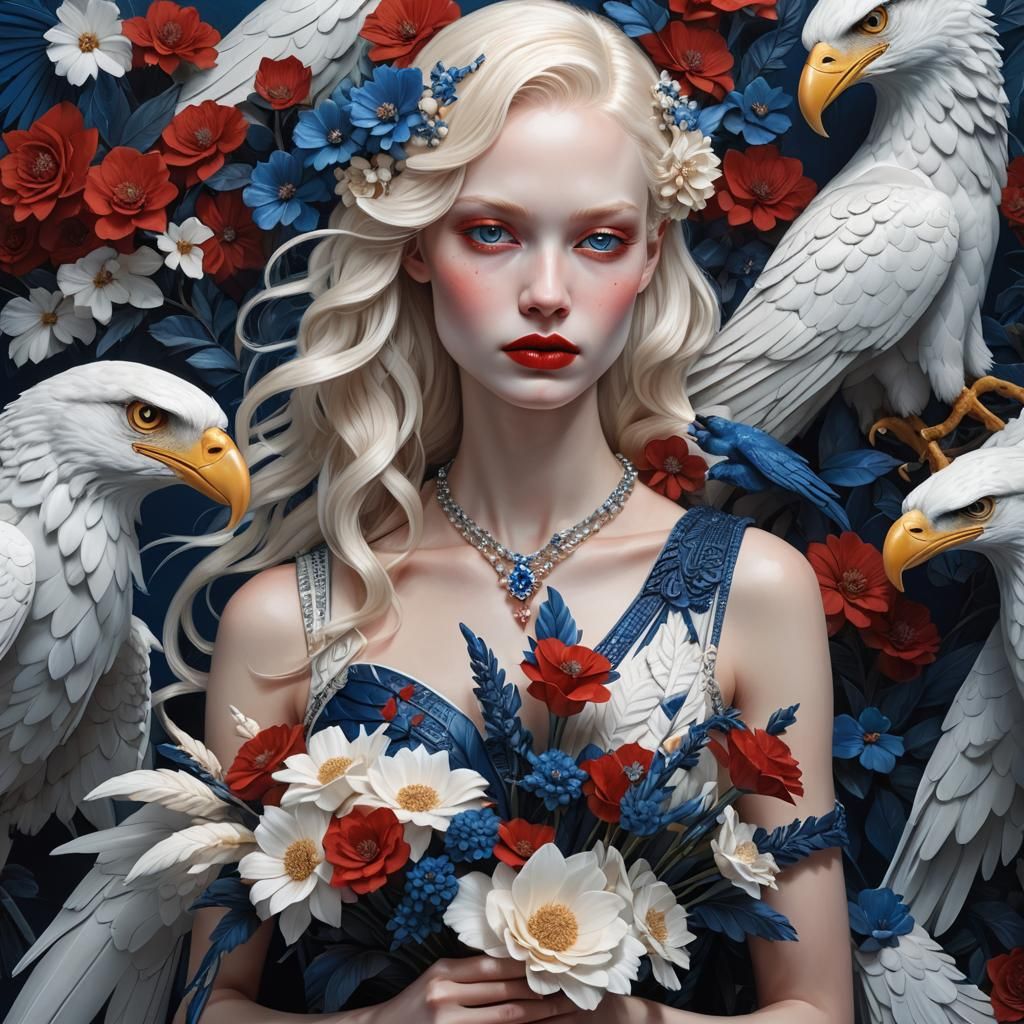 Art Deco Albino Model with Eagle and Flowers