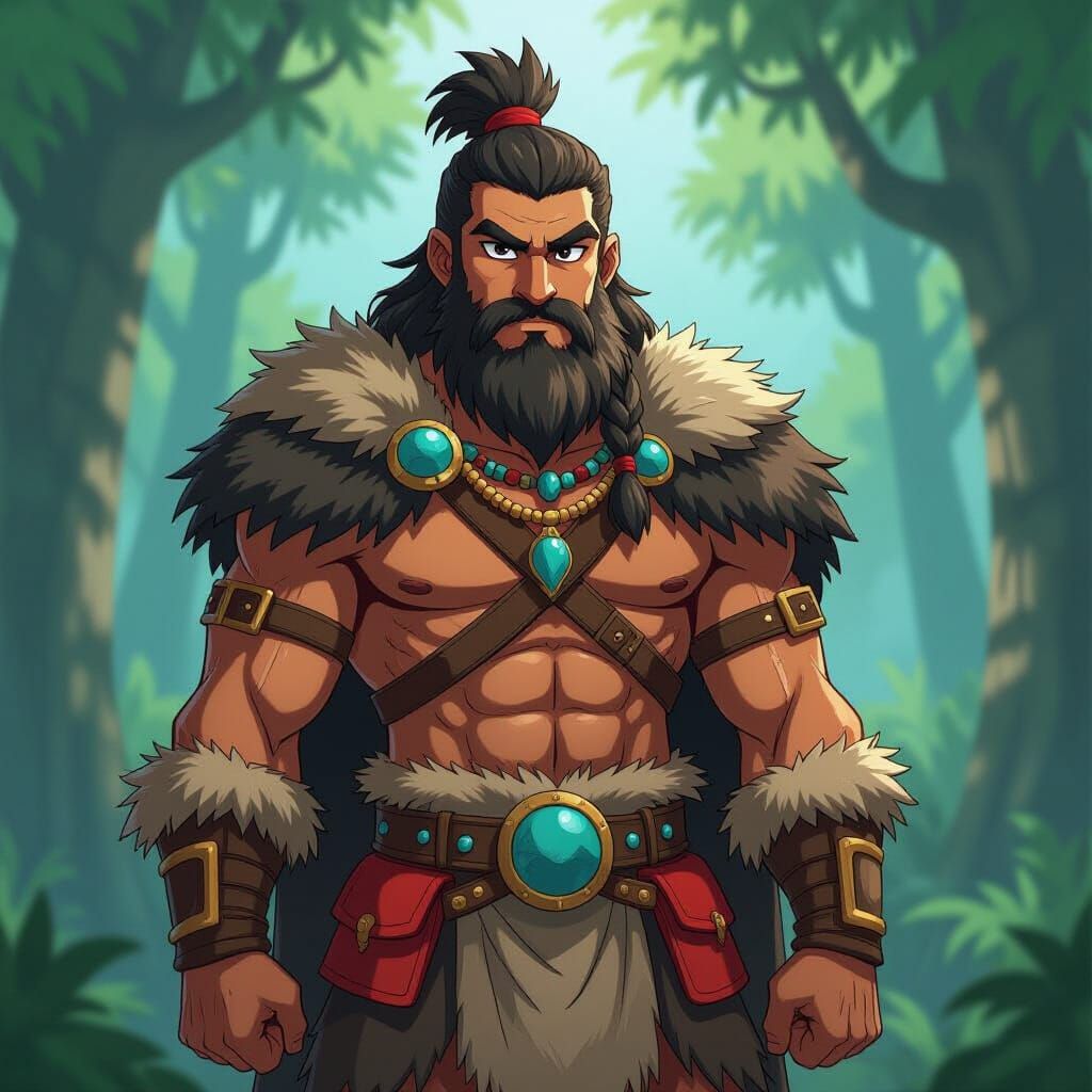 Anime Prehistoric Chieftain in Cel-Shaded Style