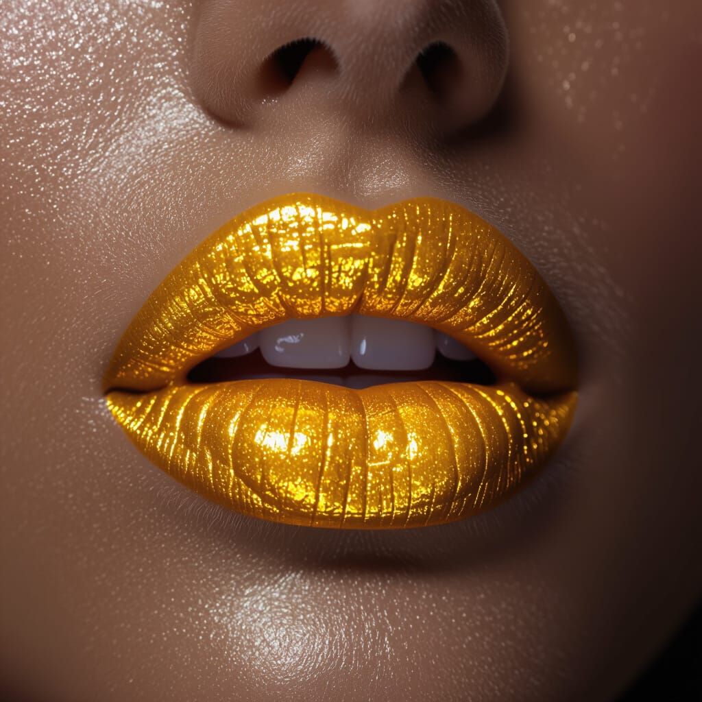 Hyperrealistic Golden Lips Macro Shot