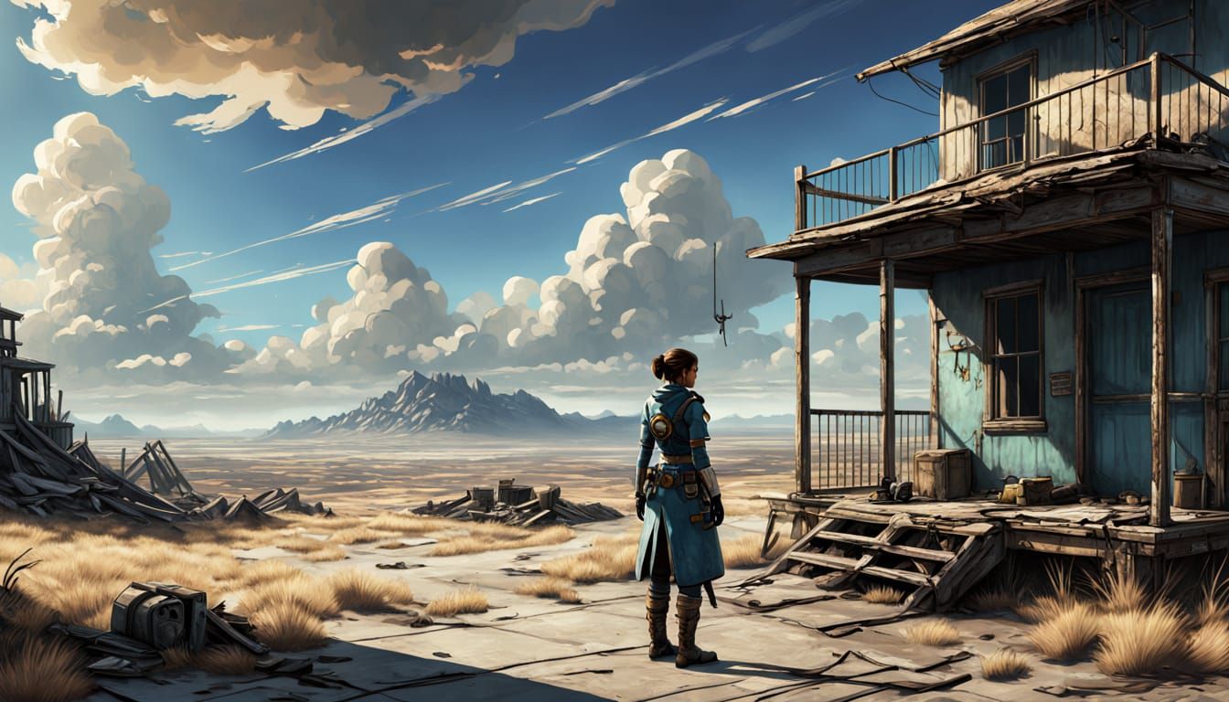 Fallout Vault Dweller Stands on Wasteland Porch, Gazing Out ...