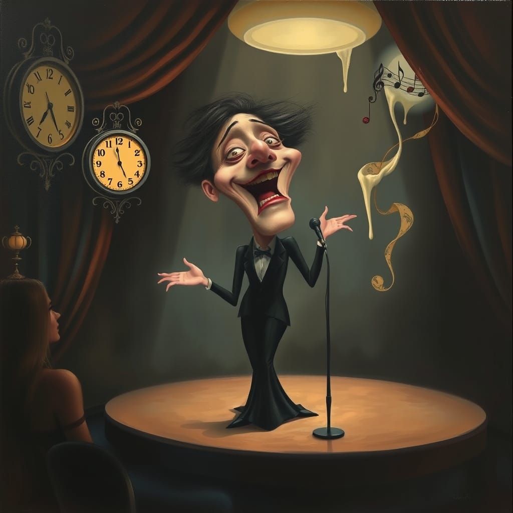 Surreal Cabaret Singer in Dreamlike Parisian Setting