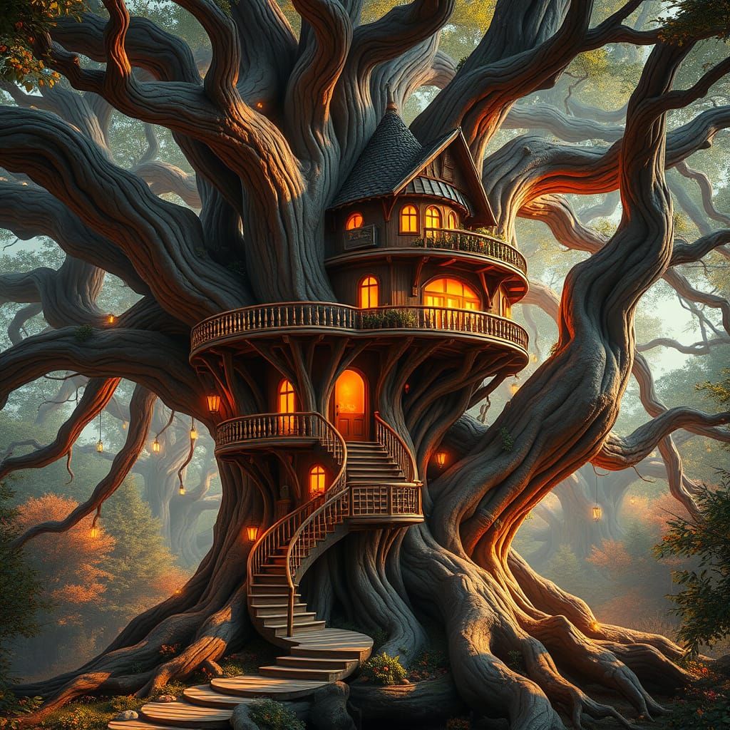 Whimsical Treehouse in Enchanted Forest