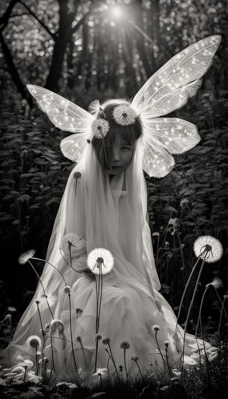 Fairy in Dandelion Mask, Rayograph Solarization