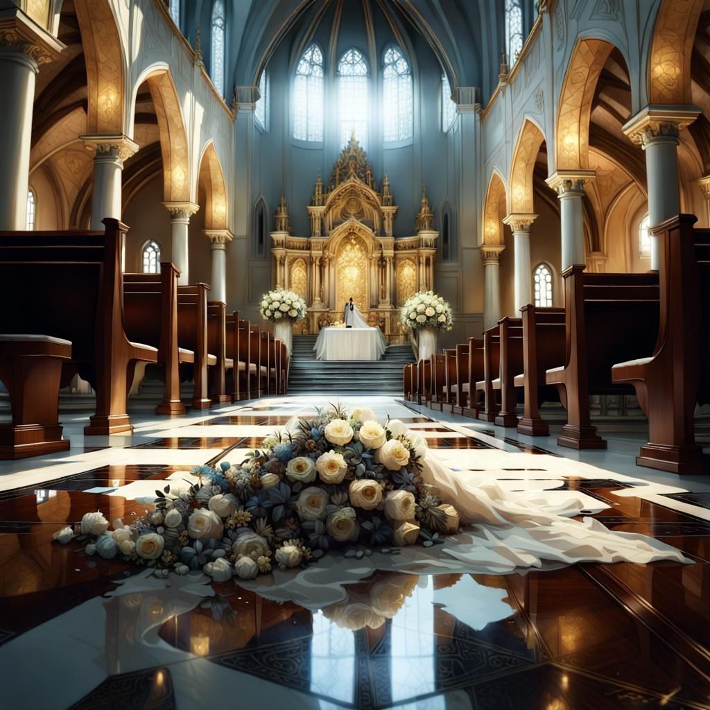 Wedding Bouquet in Chapel: Splash Art Style