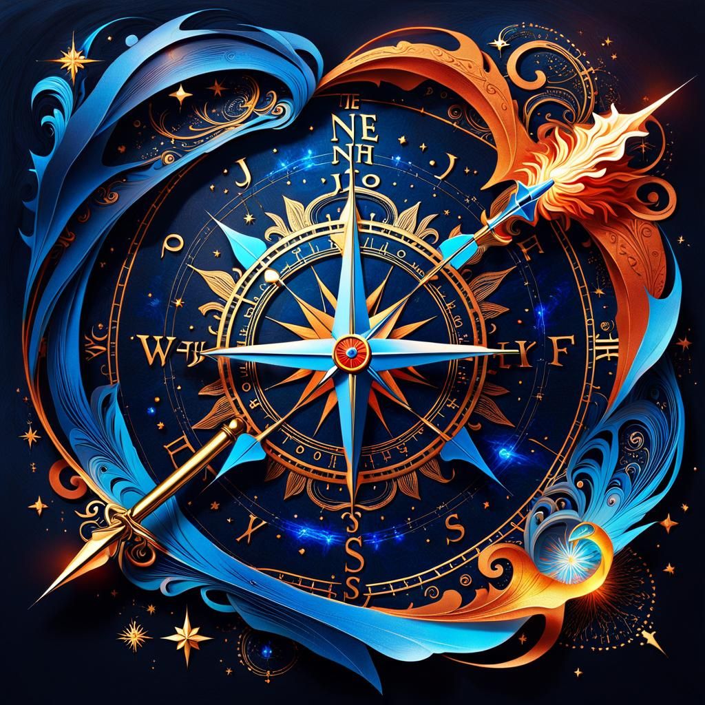 Compass and Heart with Map in Abstract Style