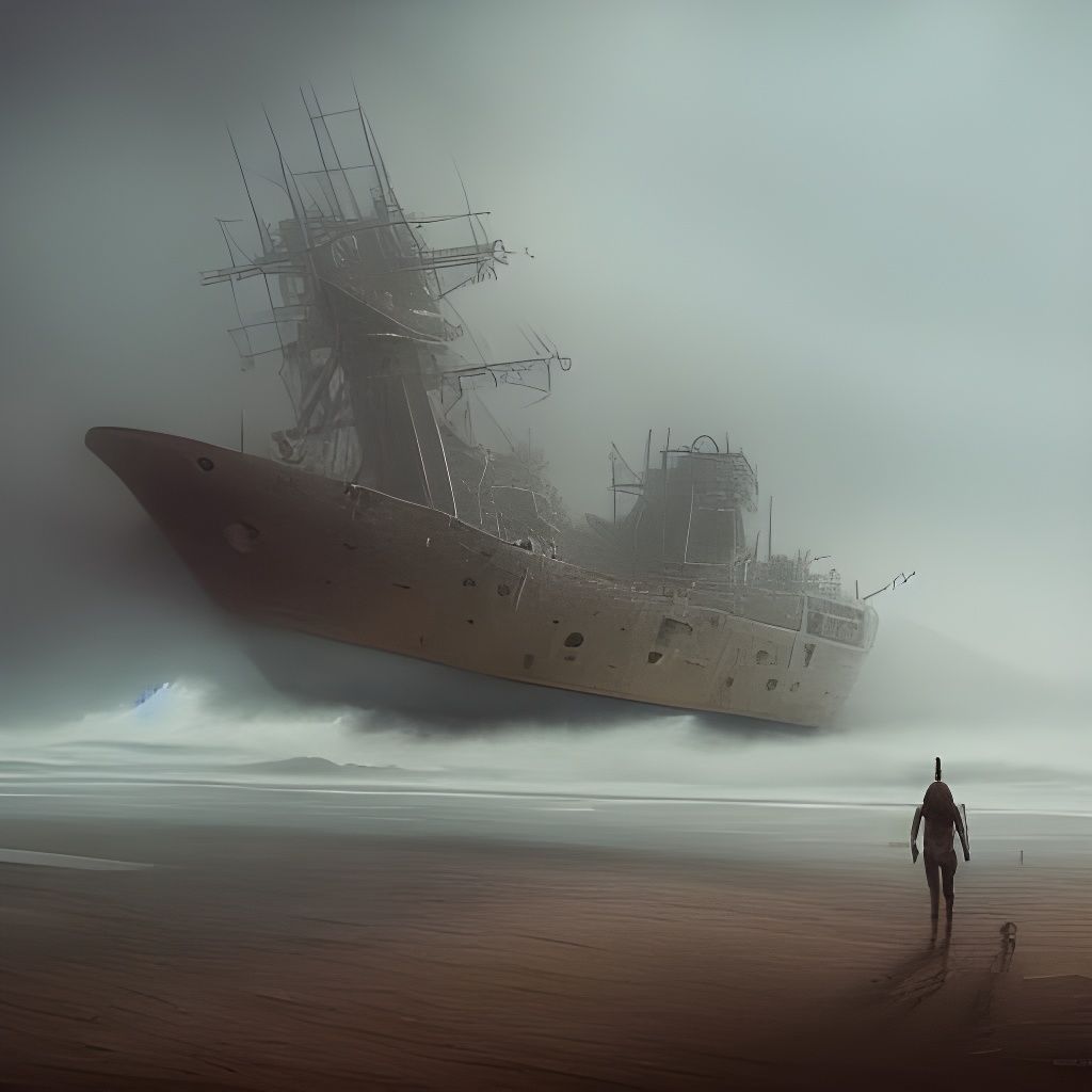 Eerie Ghost Ship in Namib Desert Fog