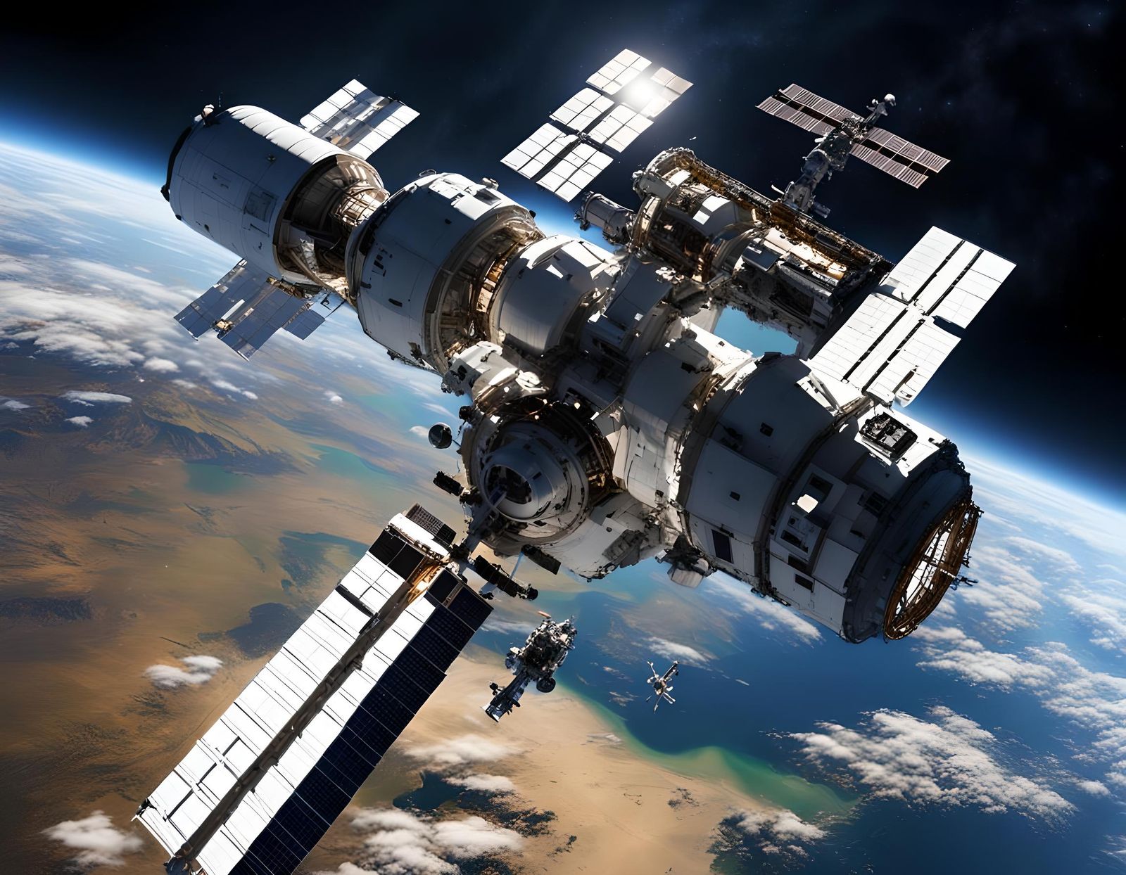 Orbital Space Station on the Edge of Earth