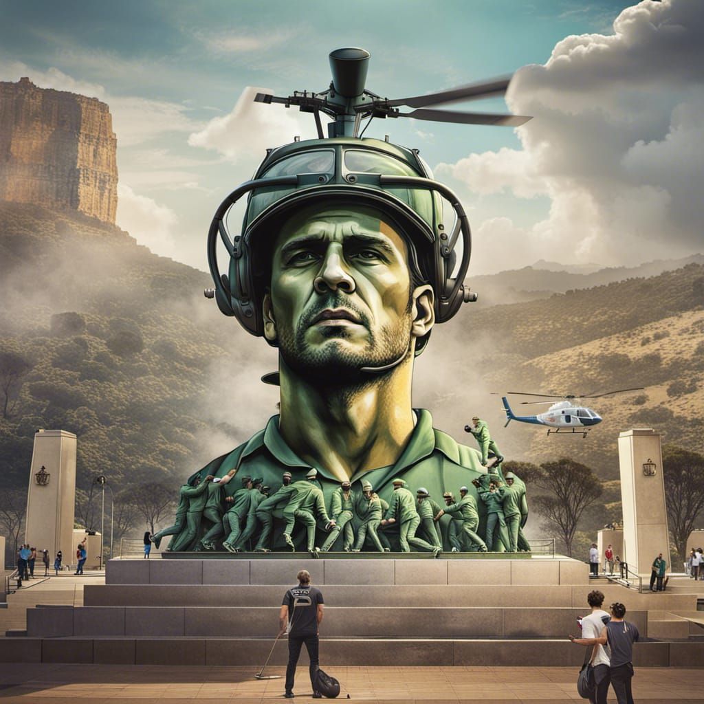 Helicopter Lifts Statue Over South African Landmark